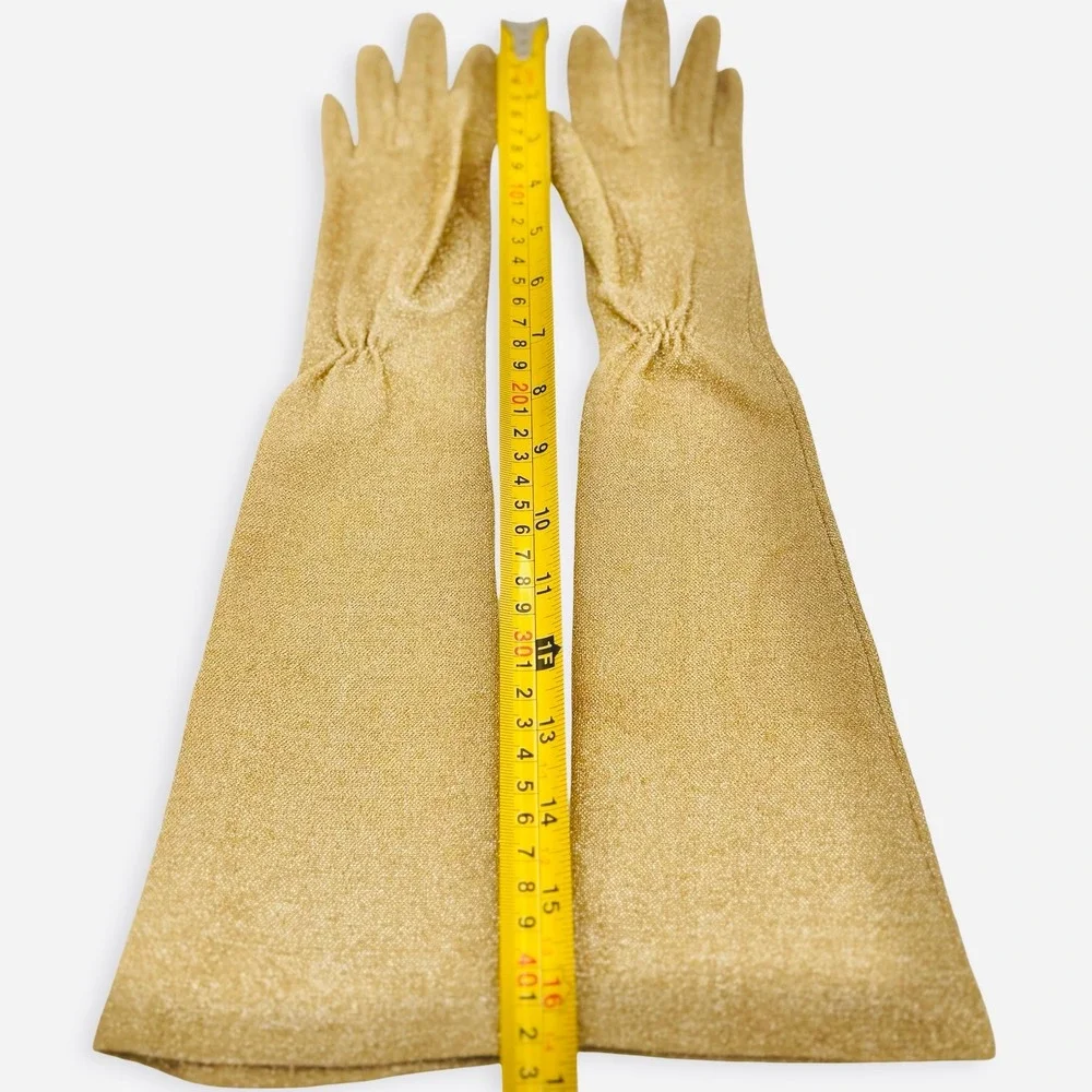Womens Vintage Gold Lurex Opera Length Long Evening Gloves Formal 50s Metallic